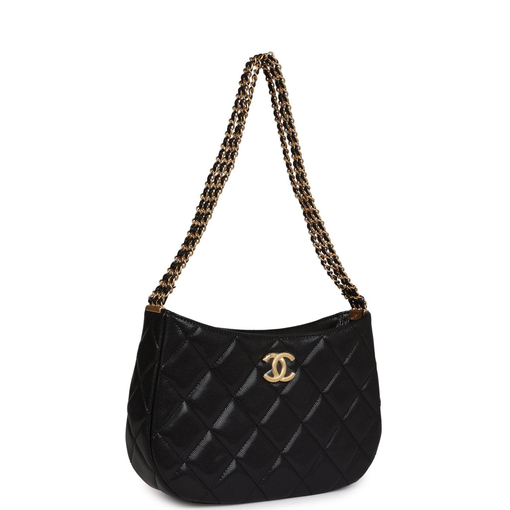 Hobo Bag Black Shiny Caviar Brushed Gold Hardware