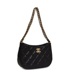 Hobo Bag Black Shiny Caviar Brushed Gold Hardware
