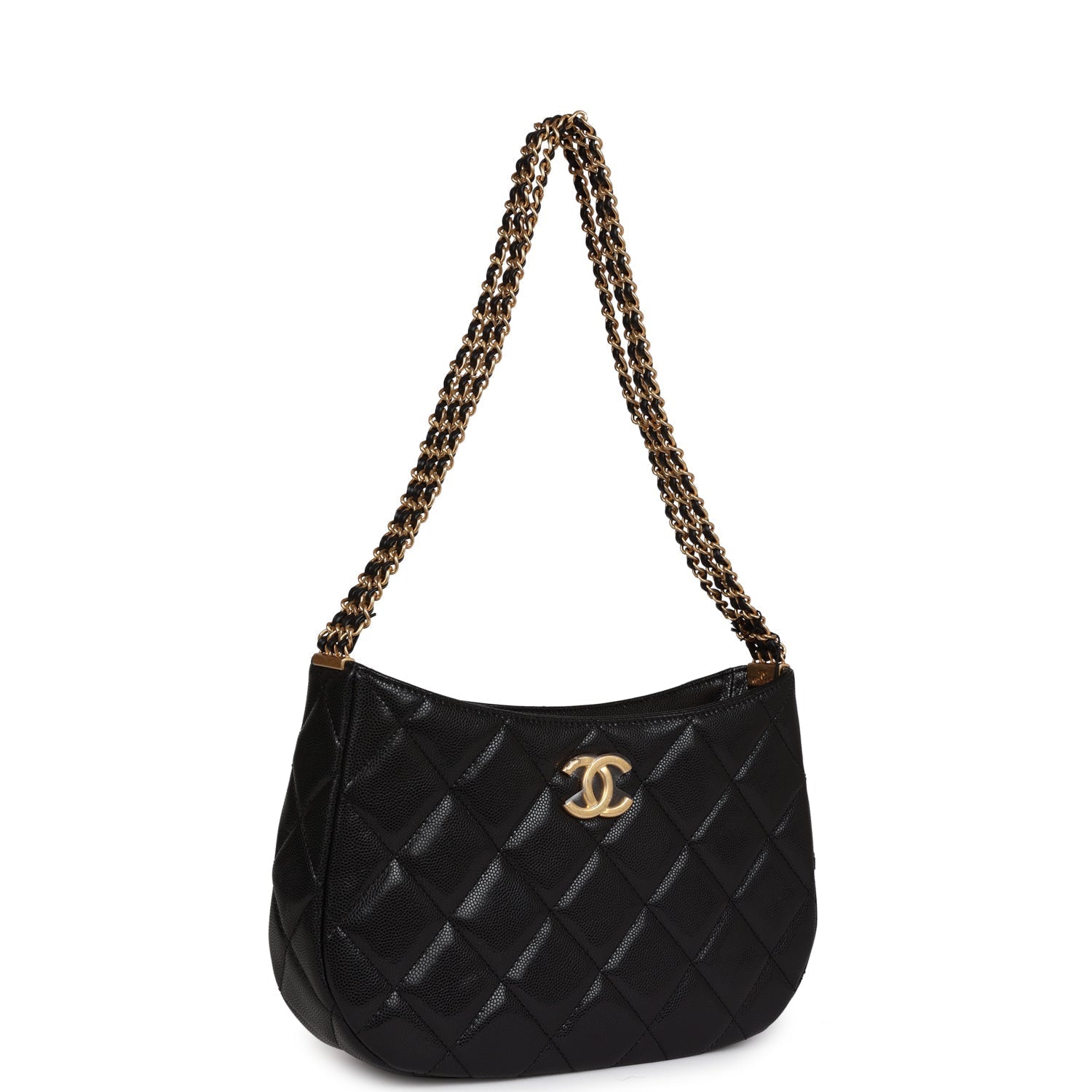 Hobo Bag Black Shiny Caviar Brushed Gold Hardware