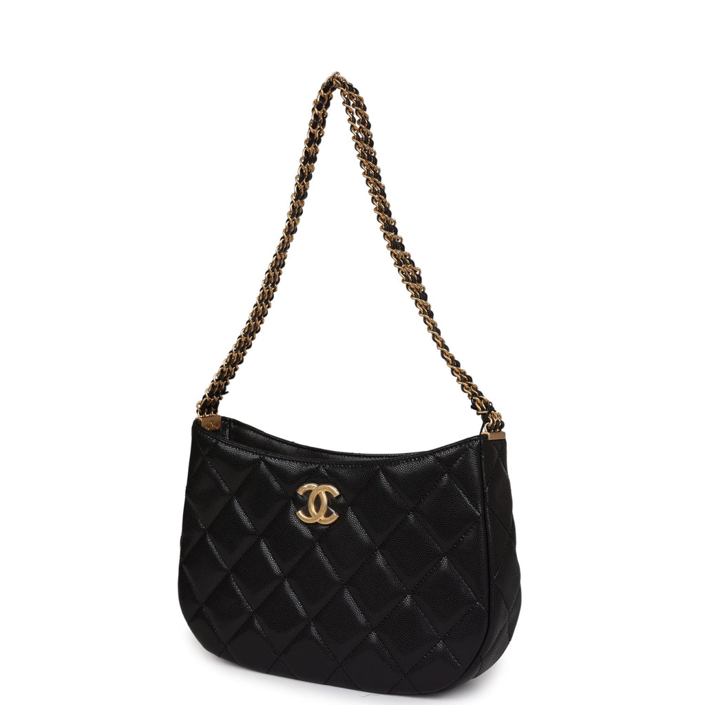 Hobo Bag Black Shiny Caviar Brushed Gold Hardware