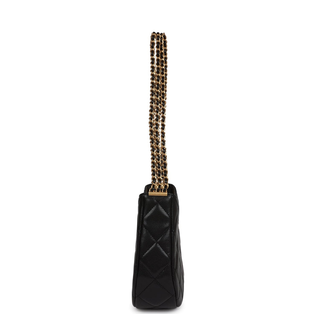 Hobo Bag Black Shiny Caviar Brushed Gold Hardware
