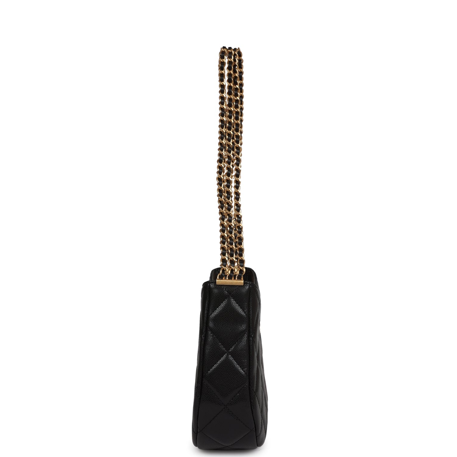 Hobo Bag Black Shiny Caviar Brushed Gold Hardware