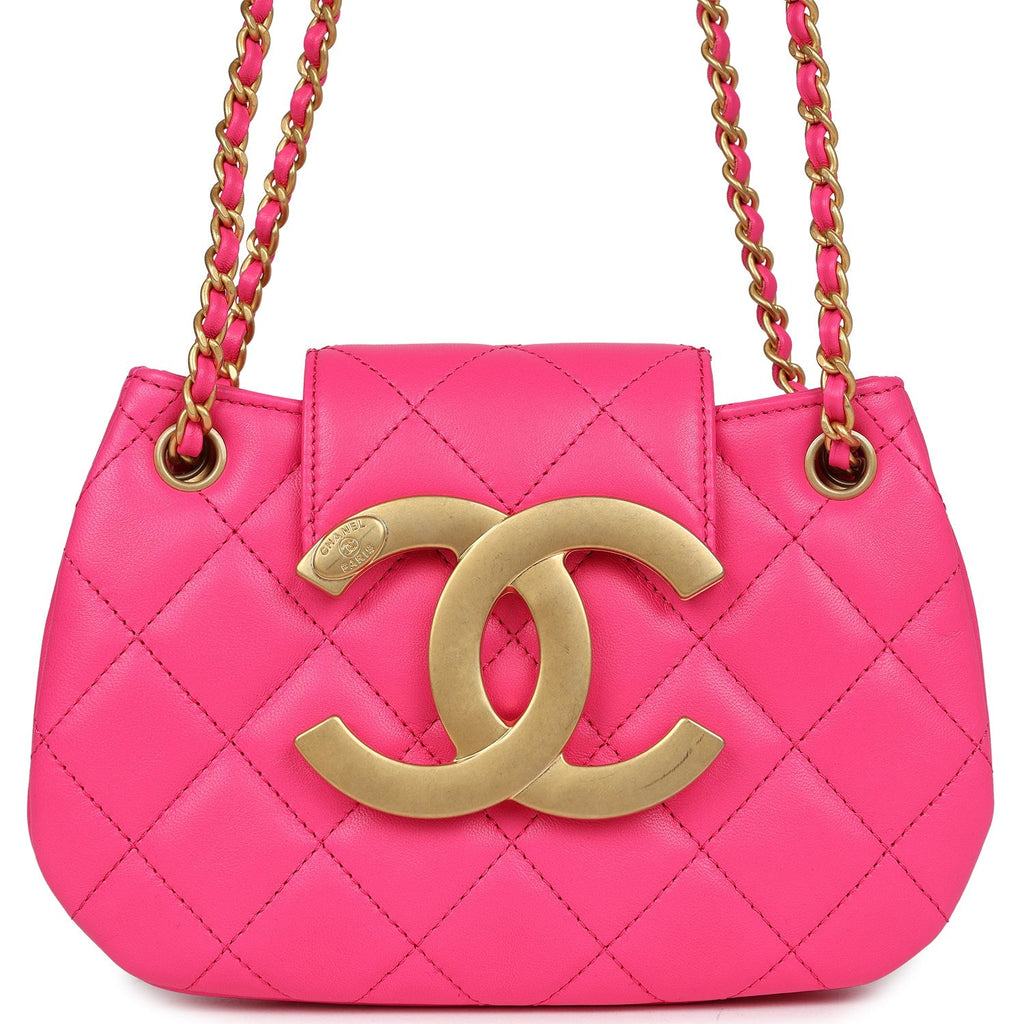 CC Mini Shoulder Bag Fuchsia Lambskin Antique Gold Hardware