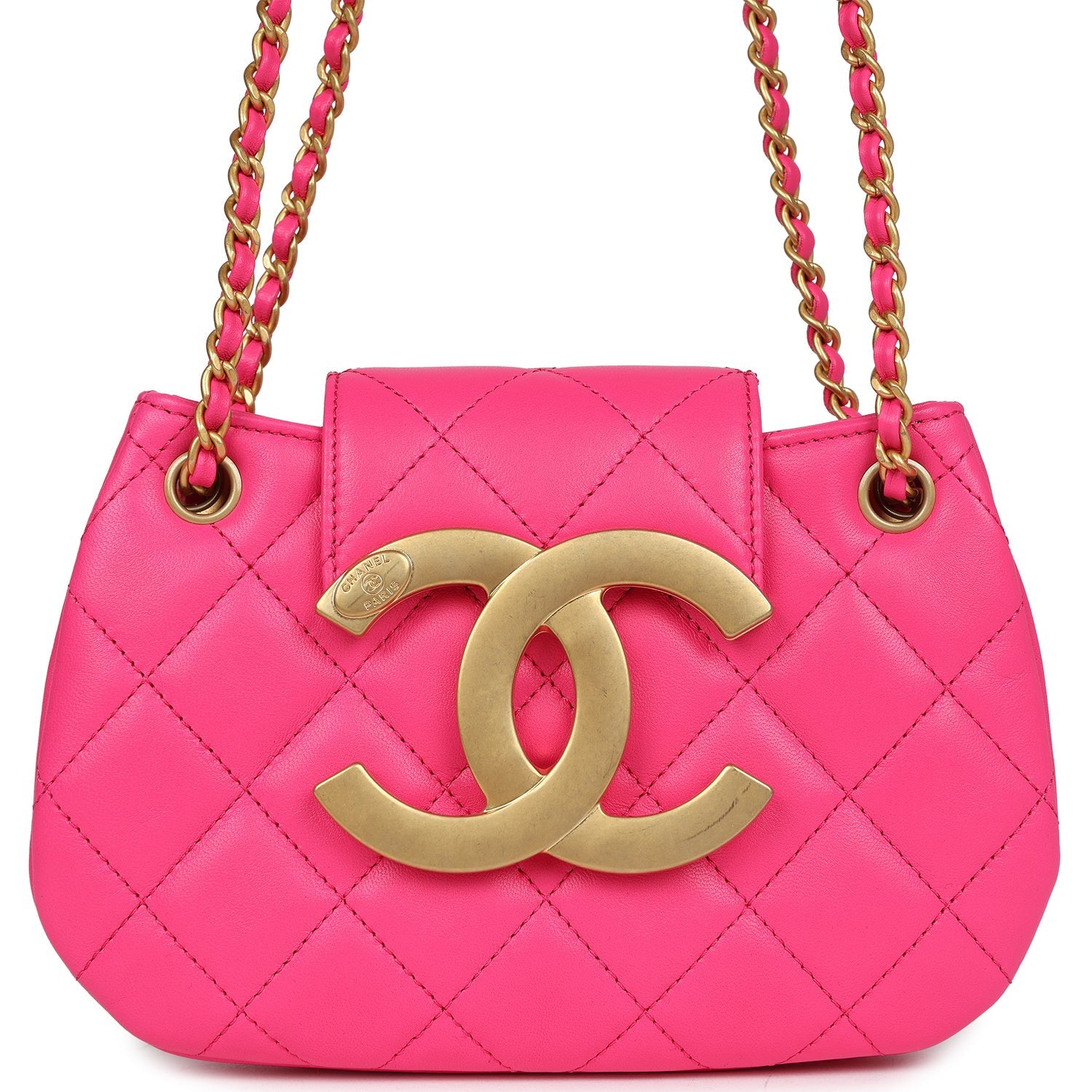 CC Mini Shoulder Bag Fuchsia Lambskin Antique Gold Hardware