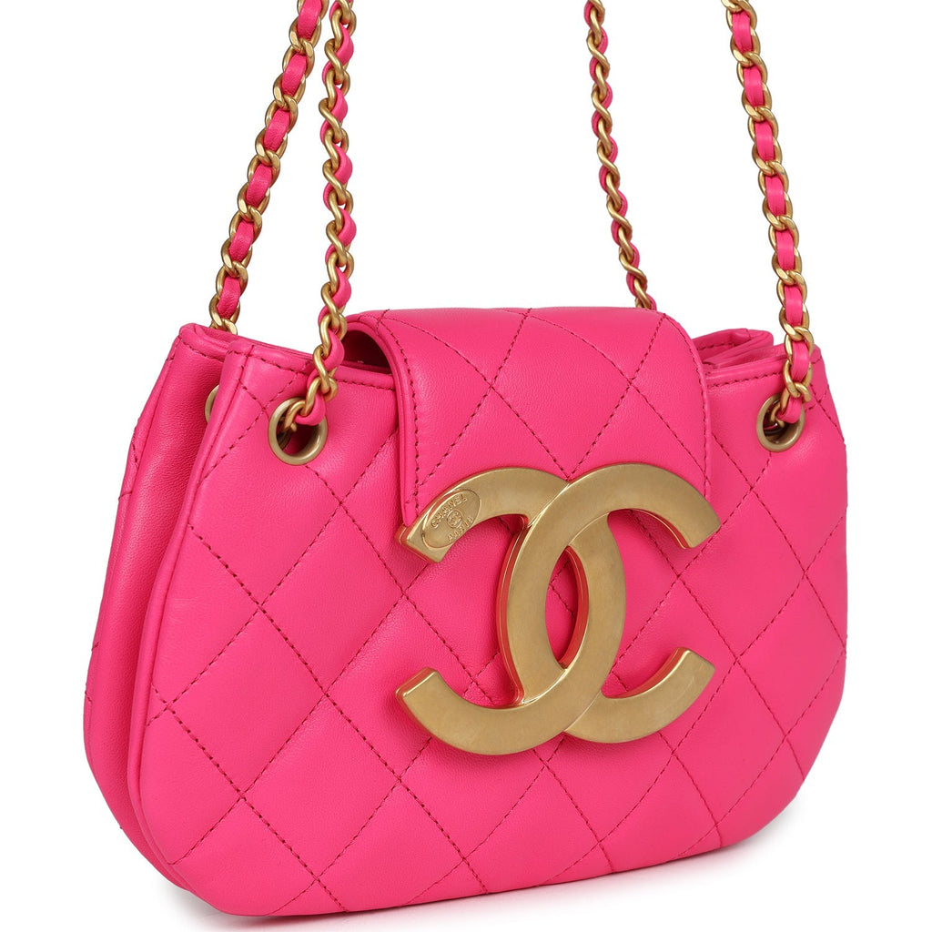 CC Mini Shoulder Bag Fuchsia Lambskin Antique Gold Hardware