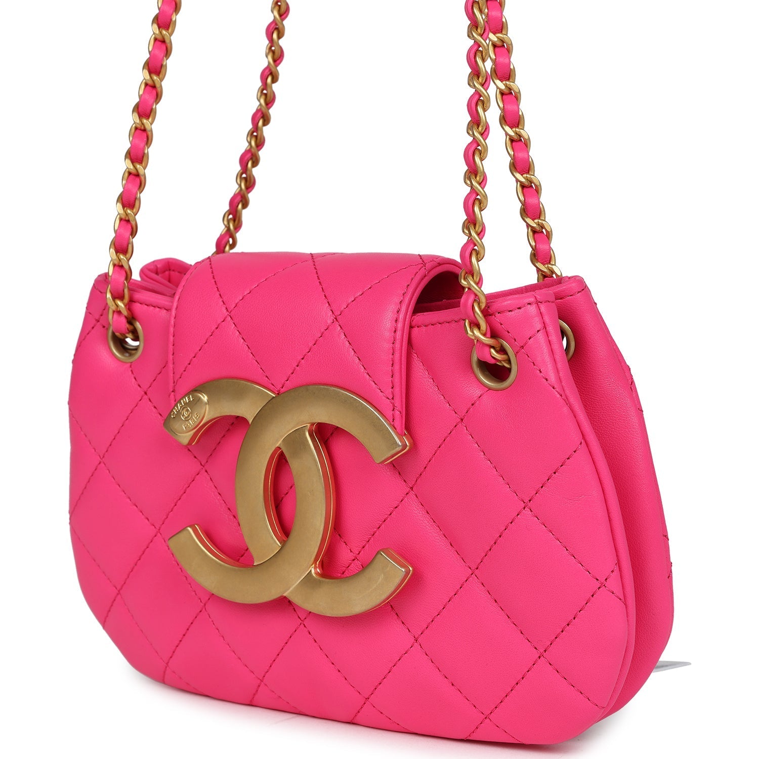 CC Mini Shoulder Bag Fuchsia Lambskin Antique Gold Hardware