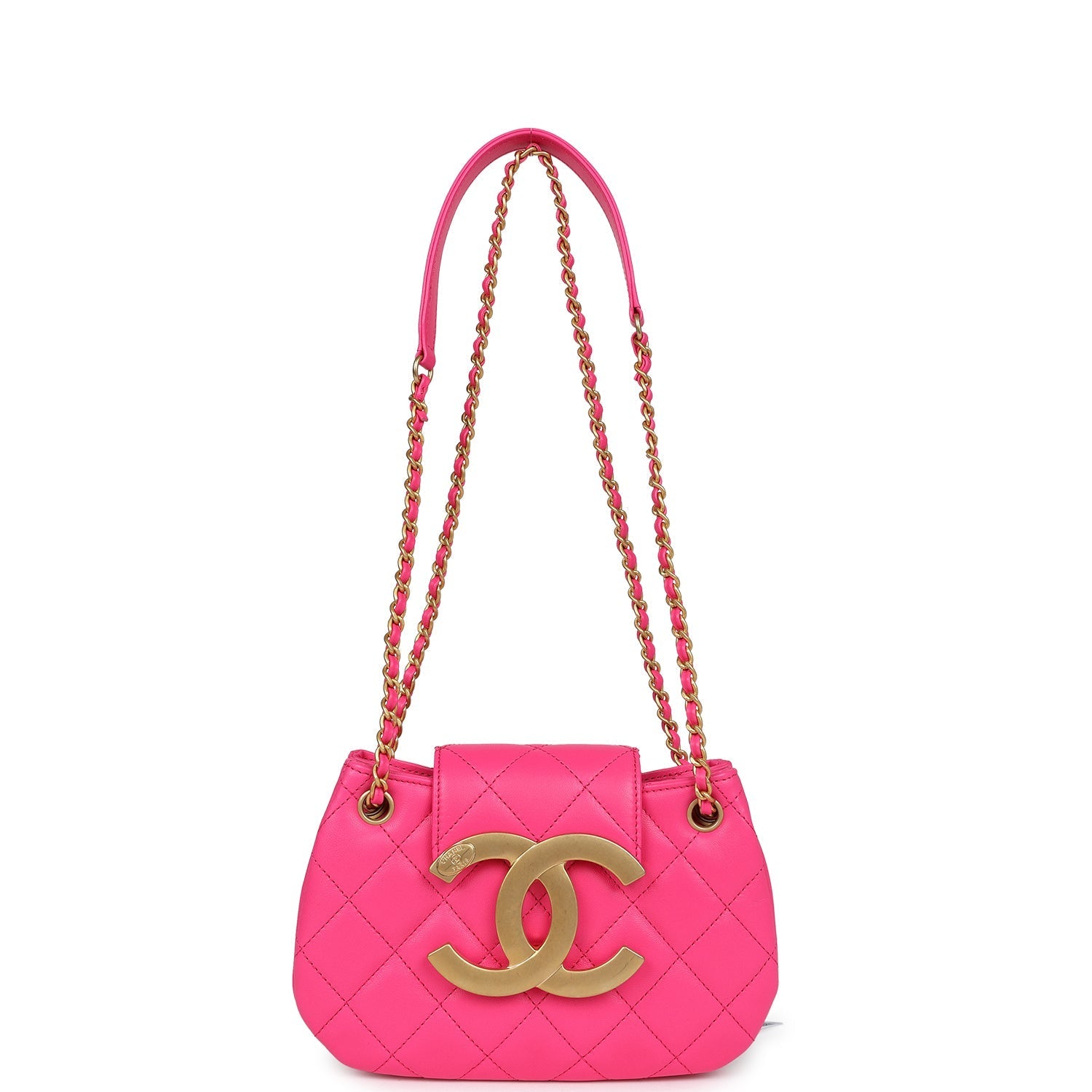 CC Mini Shoulder Bag Fuchsia Lambskin Antique Gold Hardware