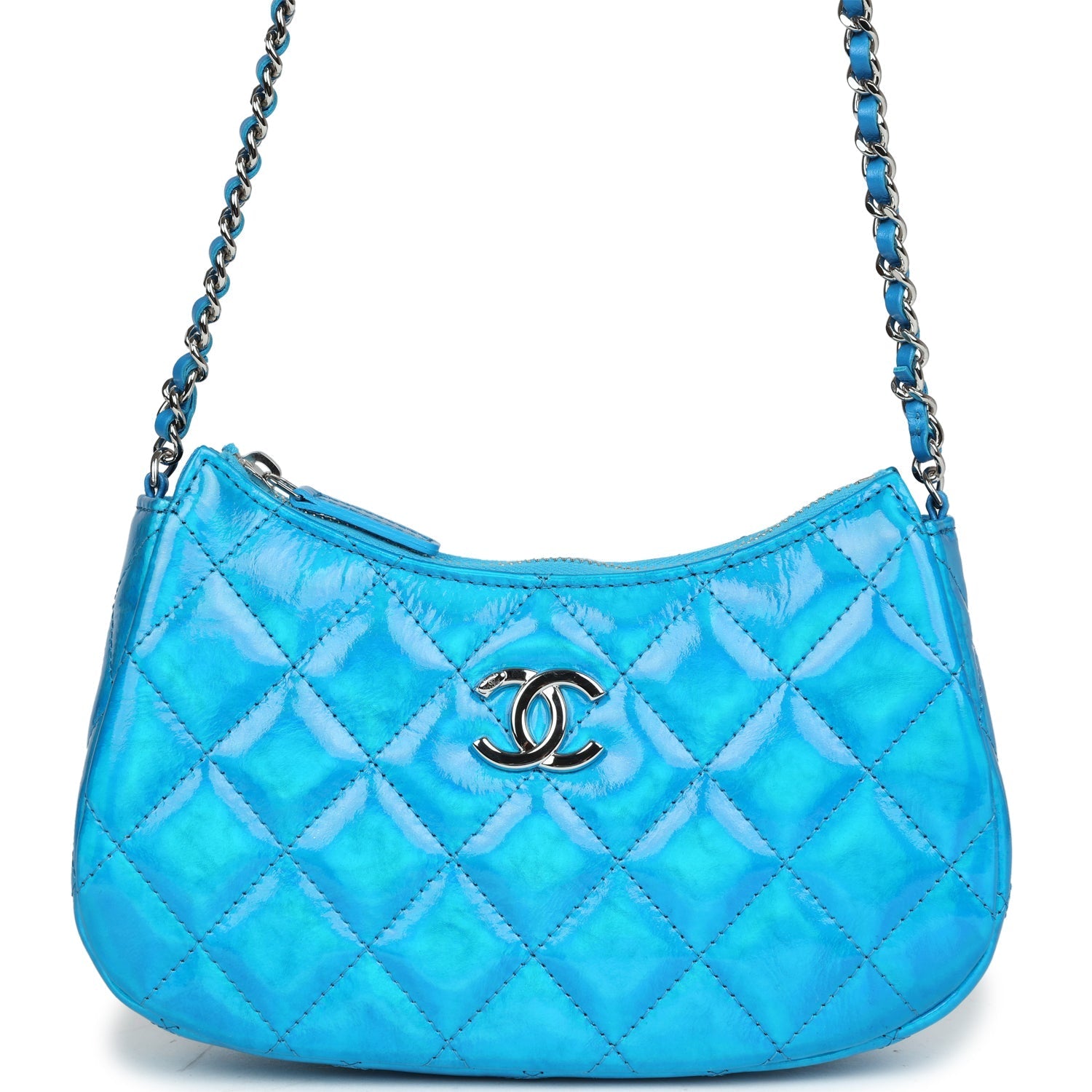 Mini Hobo Bag Blue Metallic Goatskin Silver Hardware