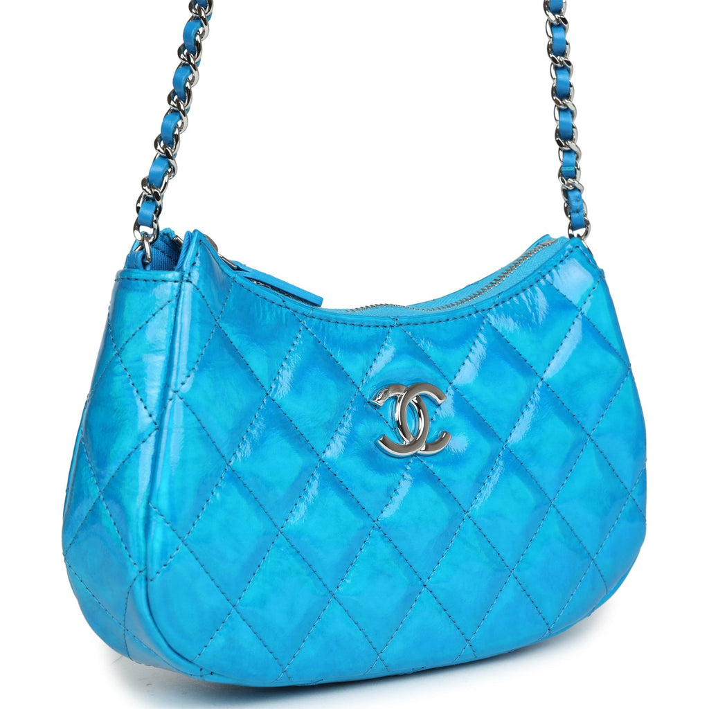 Mini Hobo Bag Blue Metallic Goatskin Silver Hardware