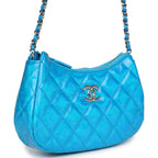 Mini Hobo Bag Blue Metallic Goatskin Silver Hardware