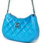 Mini Hobo Bag Blue Metallic Goatskin Silver Hardware