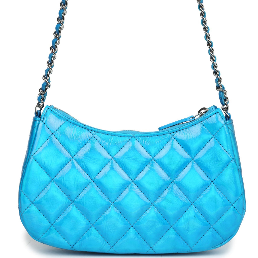 Mini Hobo Bag Blue Metallic Goatskin Silver Hardware