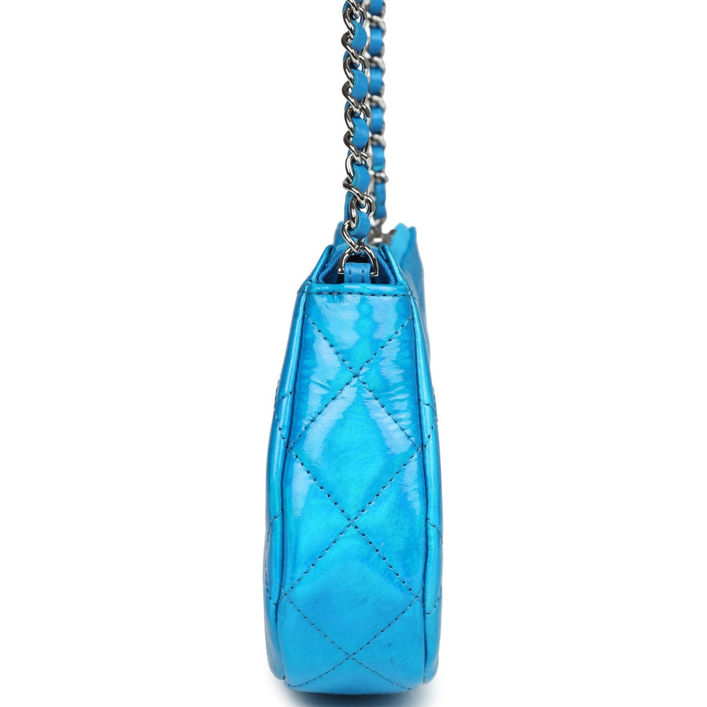 Mini Hobo Bag Blue Metallic Goatskin Silver Hardware