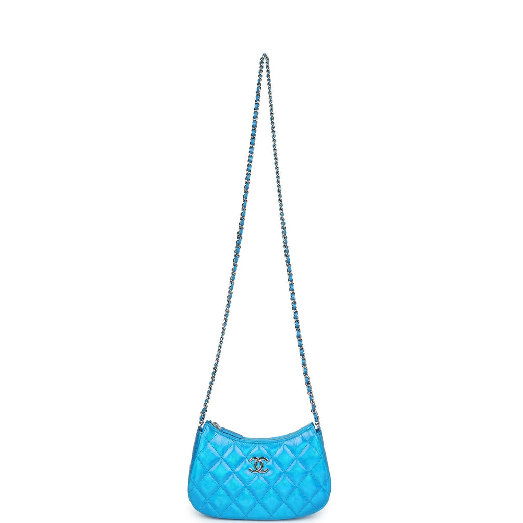 Mini Hobo Bag Blue Metallic Goatskin Silver Hardware