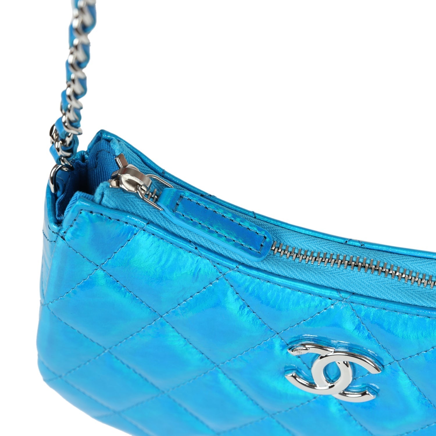 Mini Hobo Bag Blue Metallic Goatskin Silver Hardware