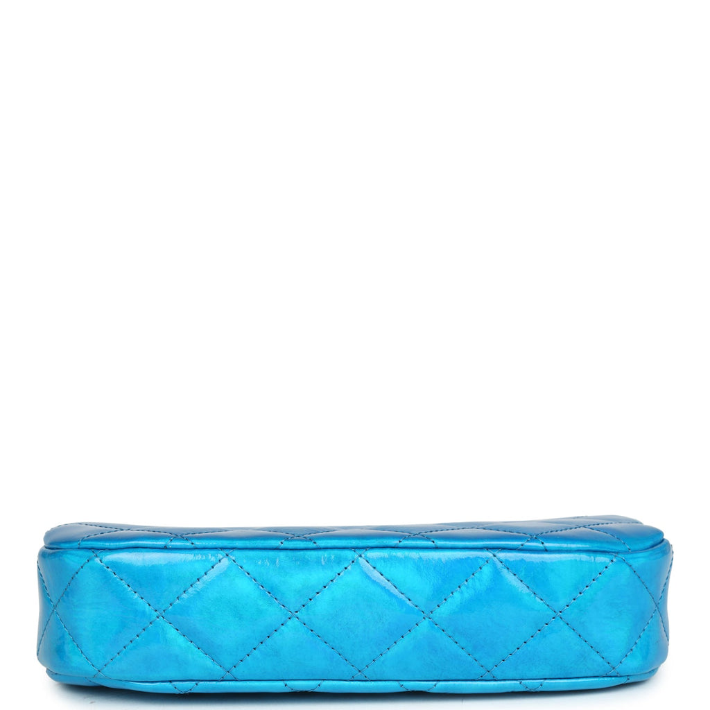 Mini Hobo Bag Blue Metallic Goatskin Silver Hardware