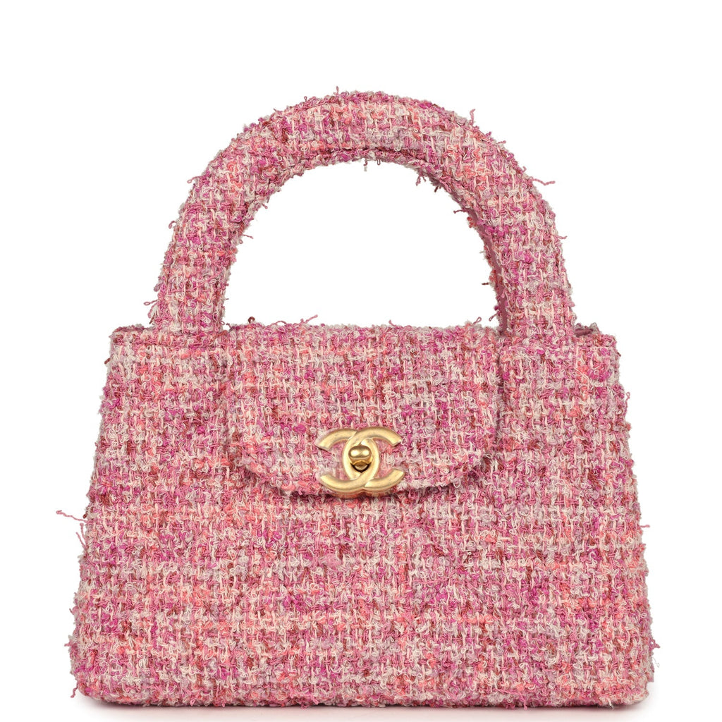 Small Kelly Shopper Pink Tweed Brushed Gold Hardware