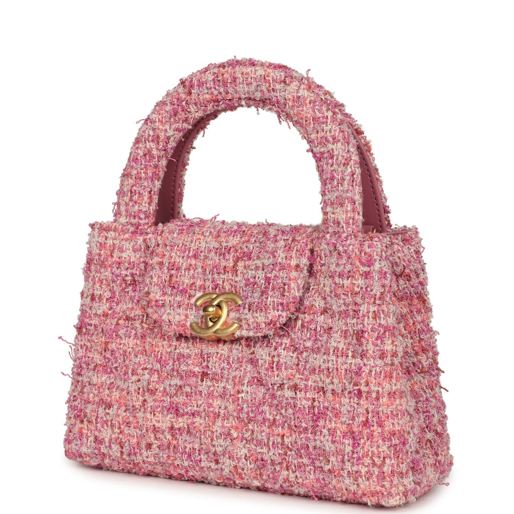 Small Kelly Shopper Pink Tweed Brushed Gold Hardware