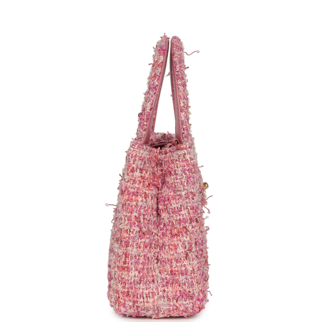 Small Kelly Shopper Pink Tweed Brushed Gold Hardware