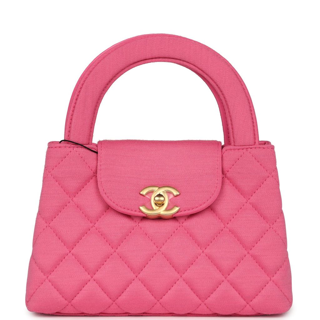 Small Kelly Shopper Dark Pink Jersey Brushed Gold Hardware