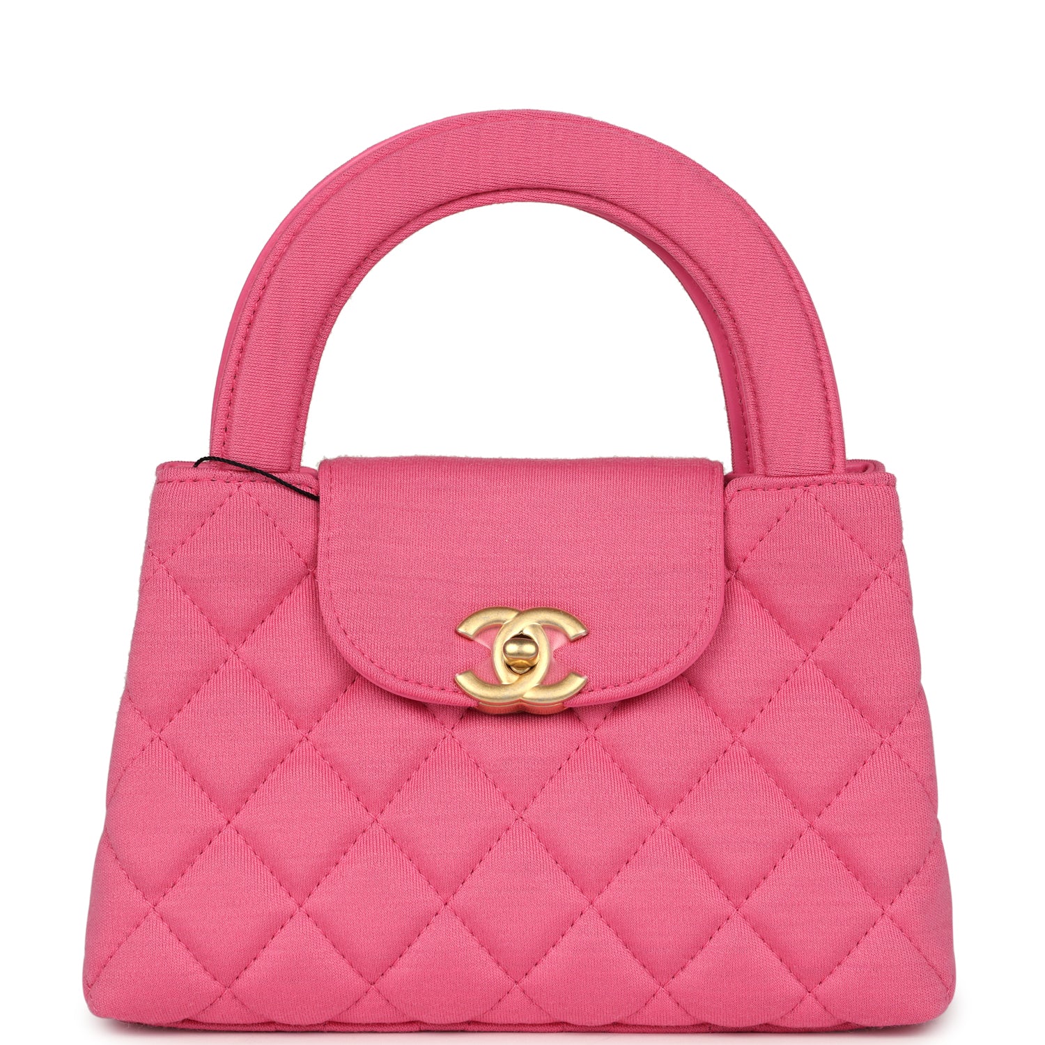 Small Kelly Shopper Dark Pink Jersey Brushed Gold Hardware