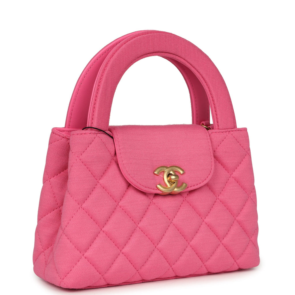 Small Kelly Shopper Dark Pink Jersey Brushed Gold Hardware
