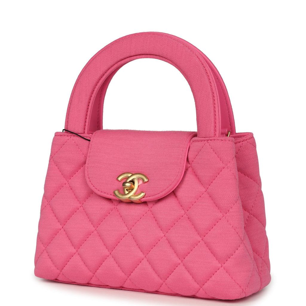 Small Kelly Shopper Dark Pink Jersey Brushed Gold Hardware