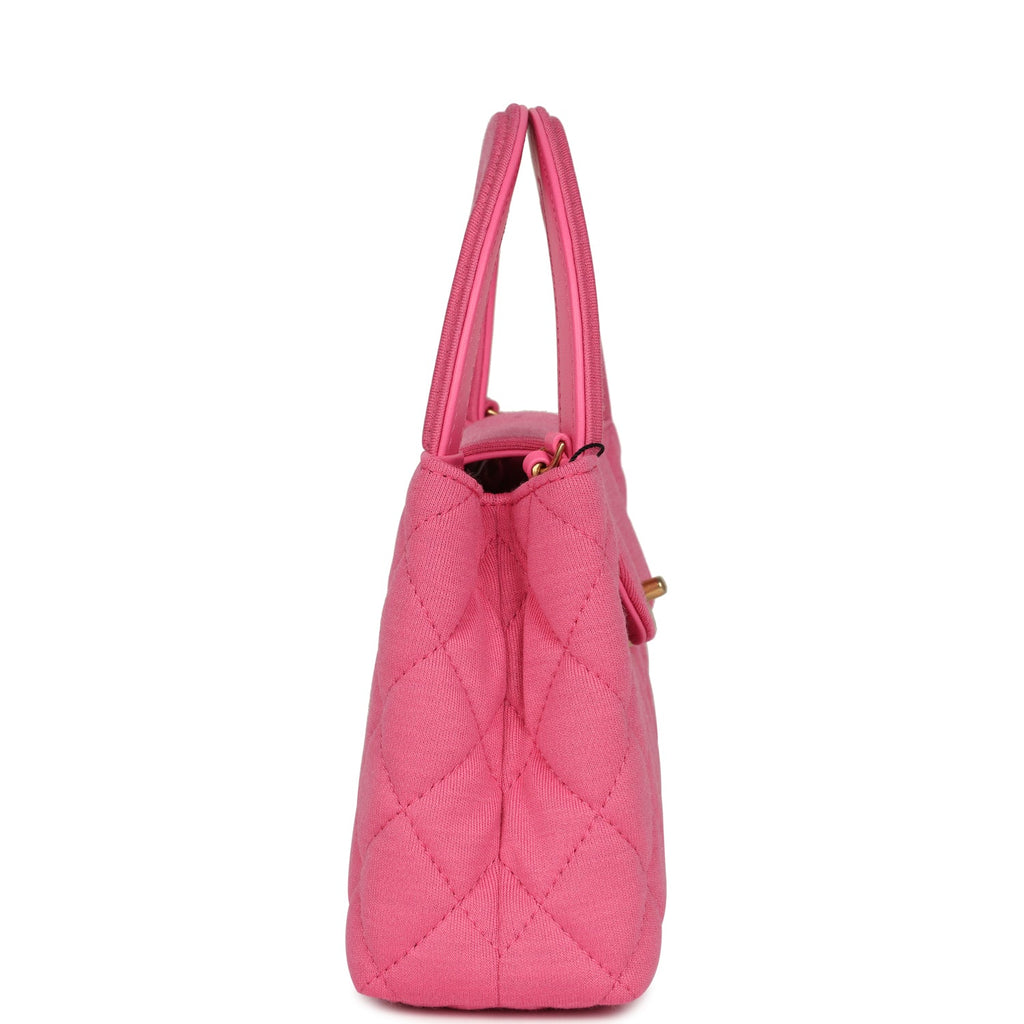 Small Kelly Shopper Dark Pink Jersey Brushed Gold Hardware