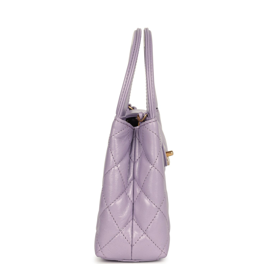 Small Kelly Shopper Light Purple Shiny Aged Calfskin Brushed Gold Hardware