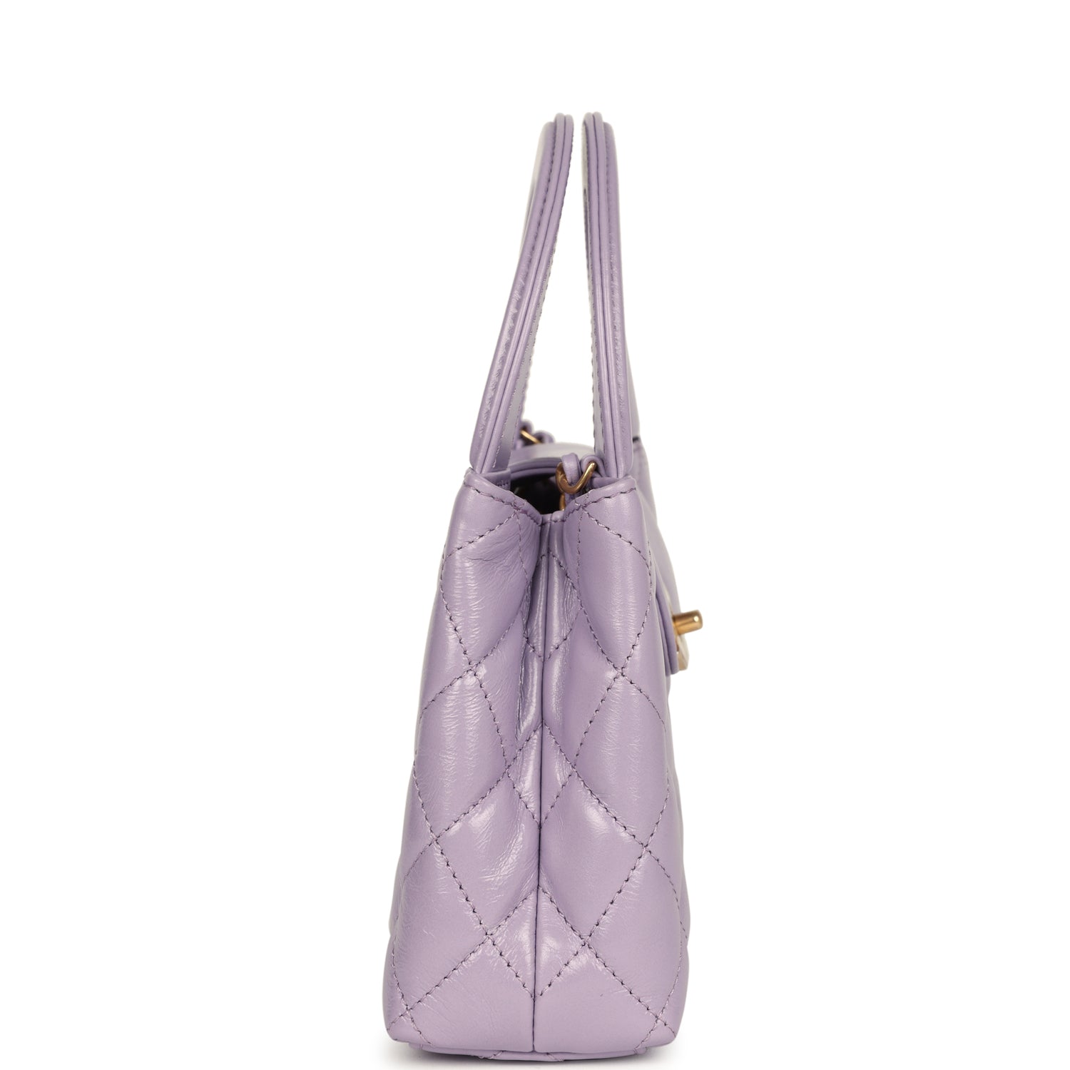 Small Kelly Shopper Light Purple Shiny Aged Calfskin Brushed Gold Hardware