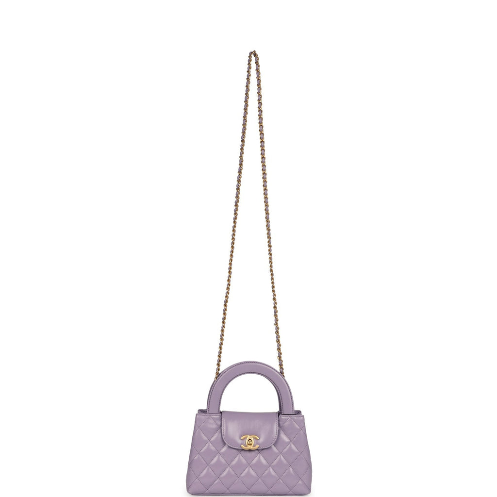 Small Kelly Shopper Light Purple Shiny Aged Calfskin Brushed Gold Hardware