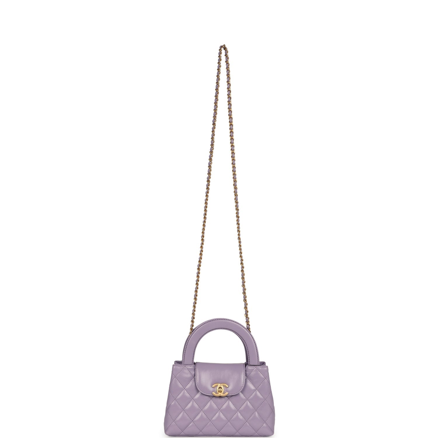 Small Kelly Shopper Light Purple Shiny Aged Calfskin Brushed Gold Hardware