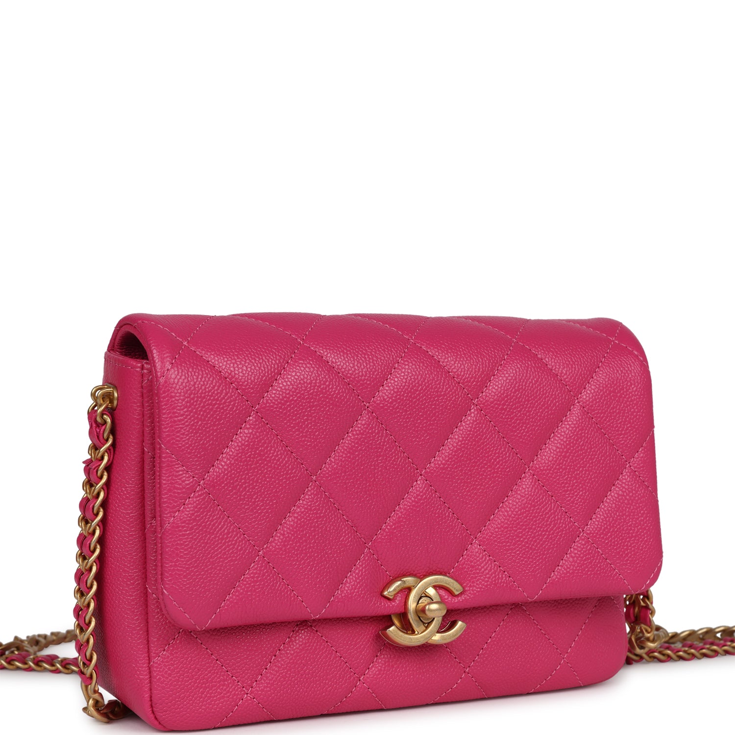 Small Melody Flap Bag Dark Pink Caviar Aged Gold Hardware