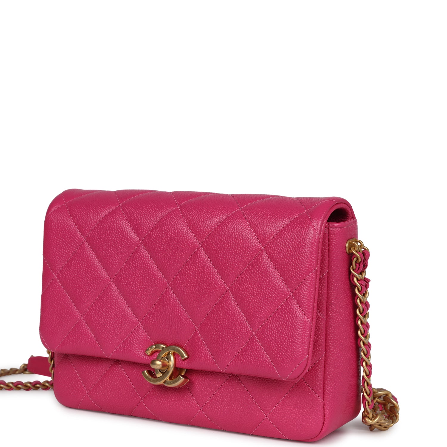 Small Melody Flap Bag Dark Pink Caviar Aged Gold Hardware