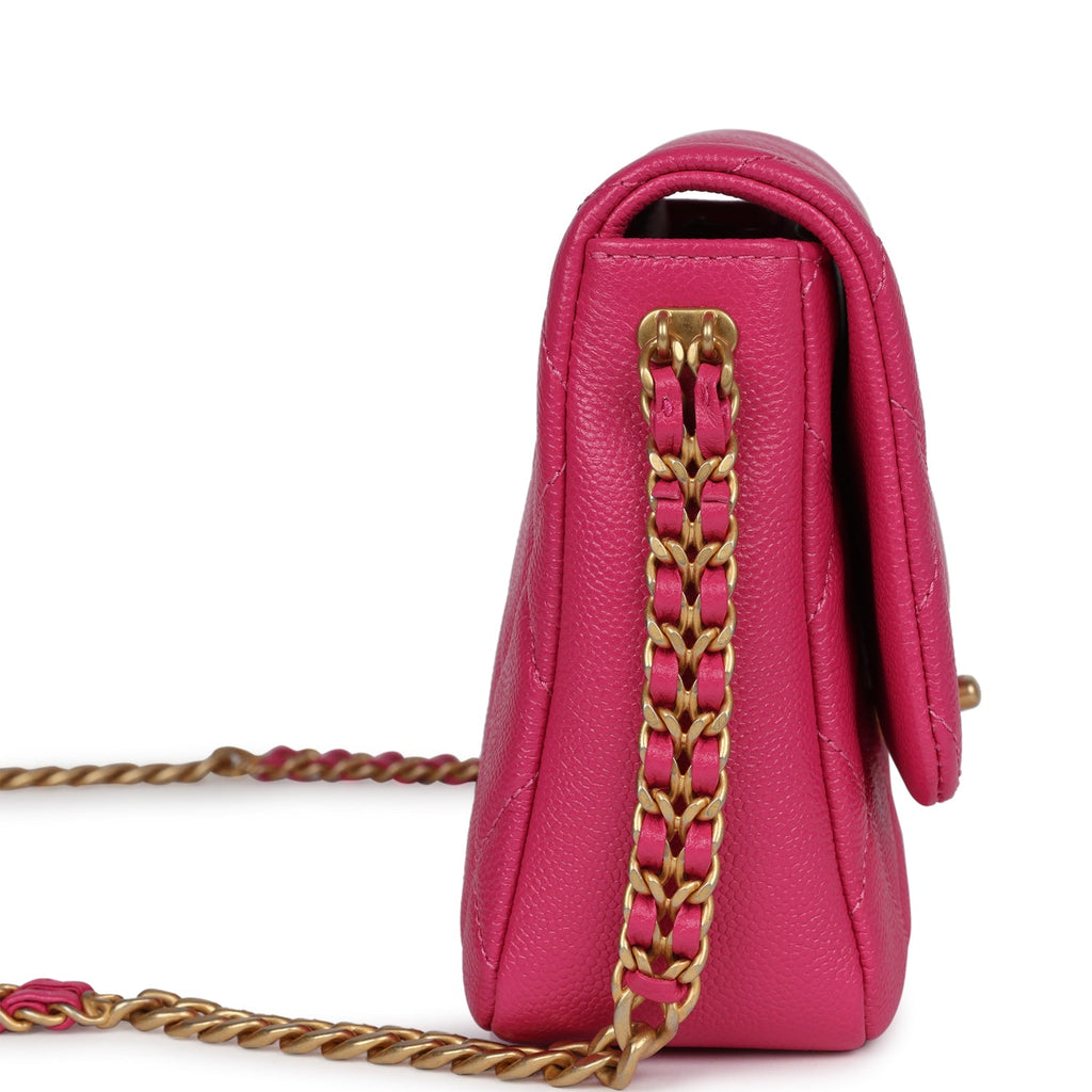 Small Melody Flap Bag Dark Pink Caviar Aged Gold Hardware