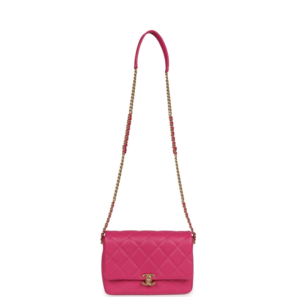 Small Melody Flap Bag Dark Pink Caviar Aged Gold Hardware