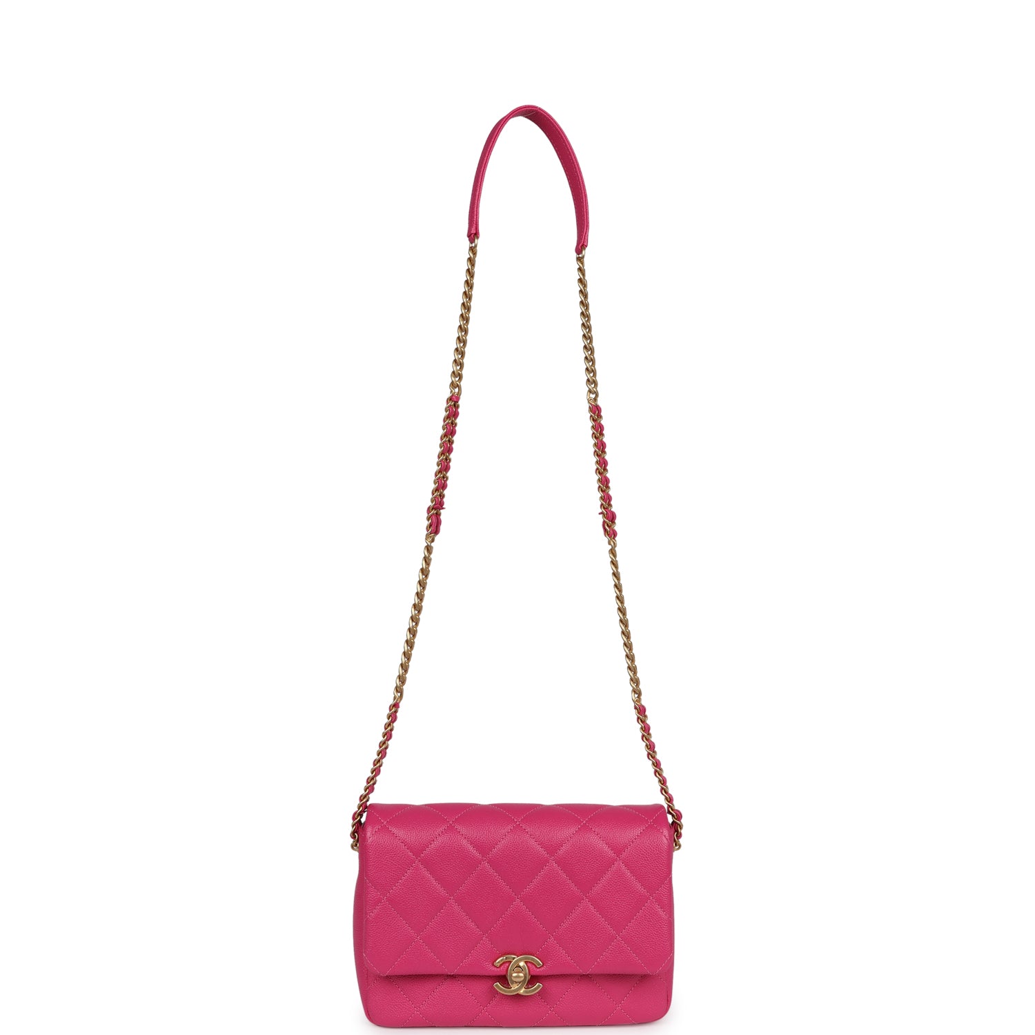 Small Melody Flap Bag Dark Pink Caviar Aged Gold Hardware