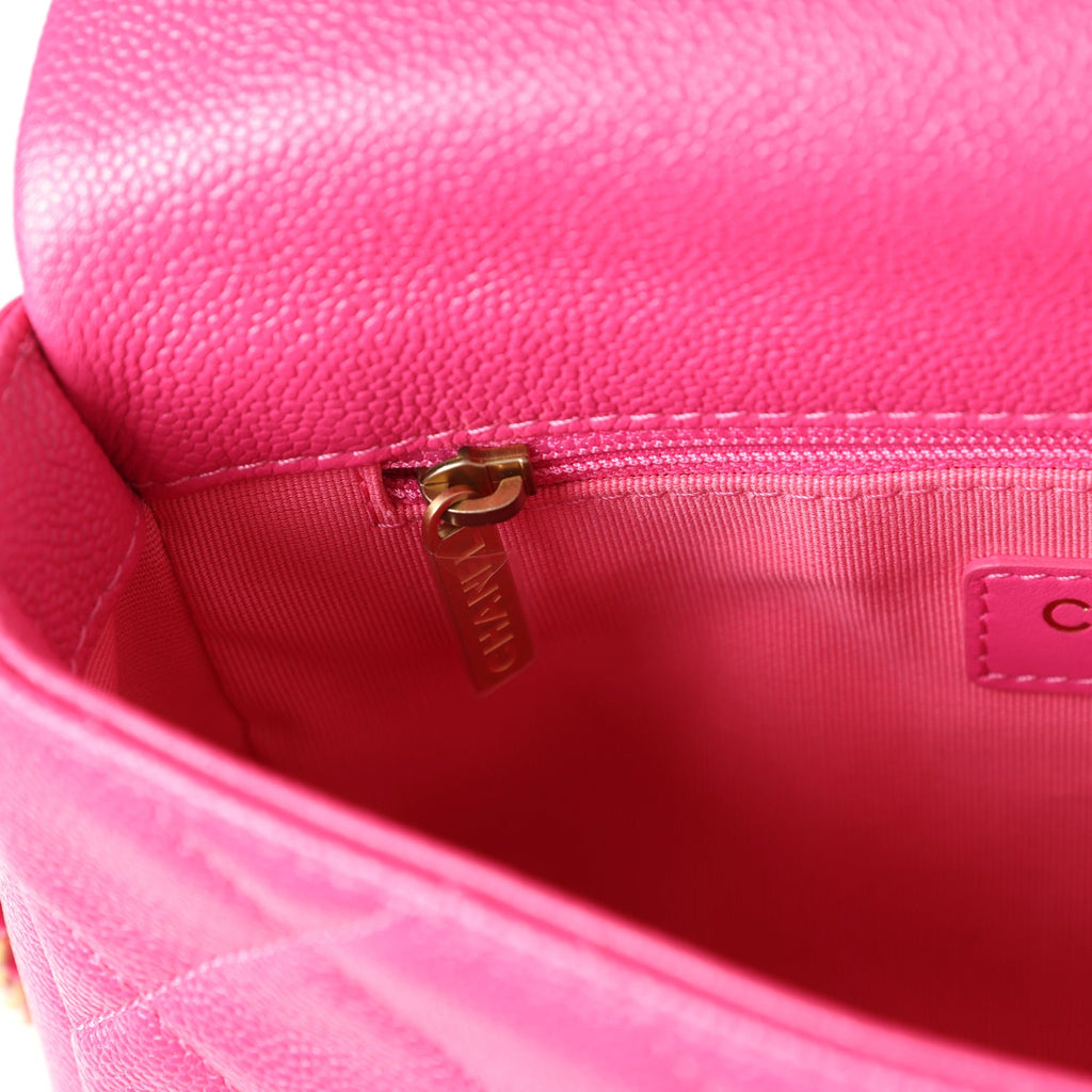 Small Melody Flap Bag Dark Pink Caviar Aged Gold Hardware