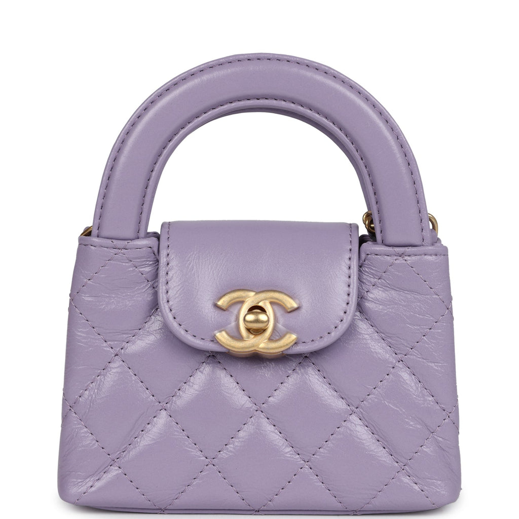 Nano Kelly Shopper Light Purple Shiny Aged Calfskin Brushed Gold Hardware