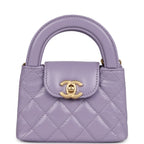 Nano Kelly Shopper Light Purple Shiny Aged Calfskin Brushed Gold Hardware