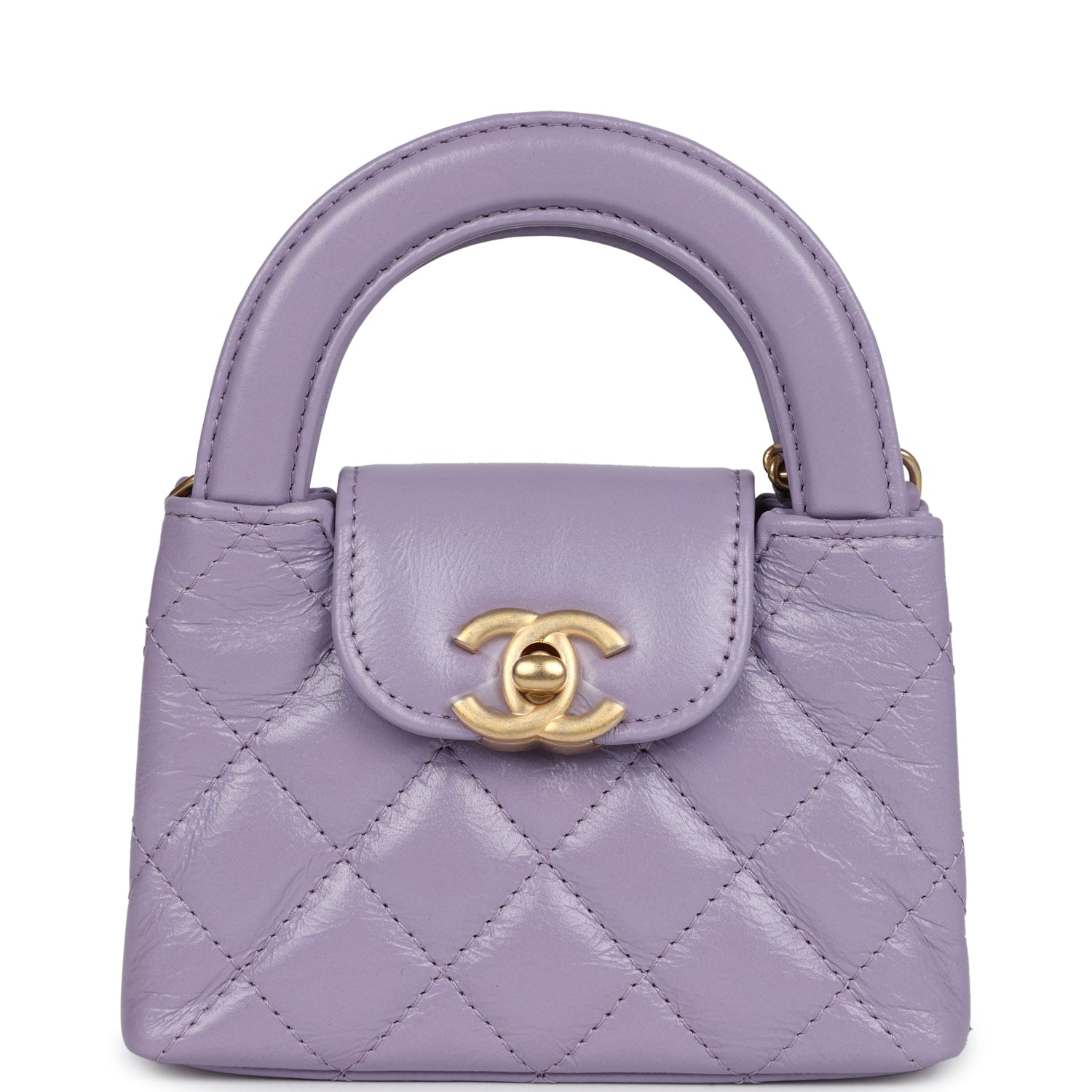 Nano Kelly Shopper Light Purple Shiny Aged Calfskin Brushed Gold Hardware