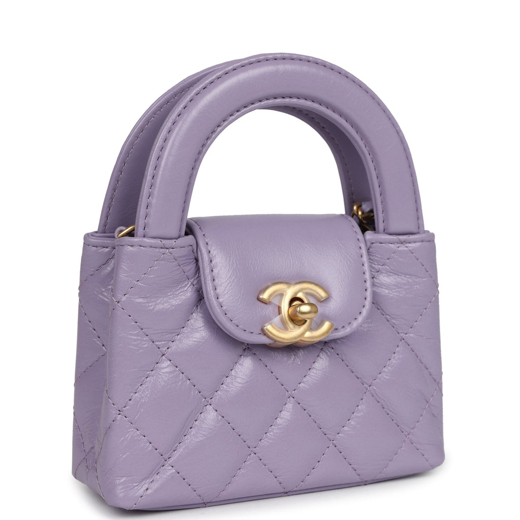 Nano Kelly Shopper Light Purple Shiny Aged Calfskin Brushed Gold Hardware