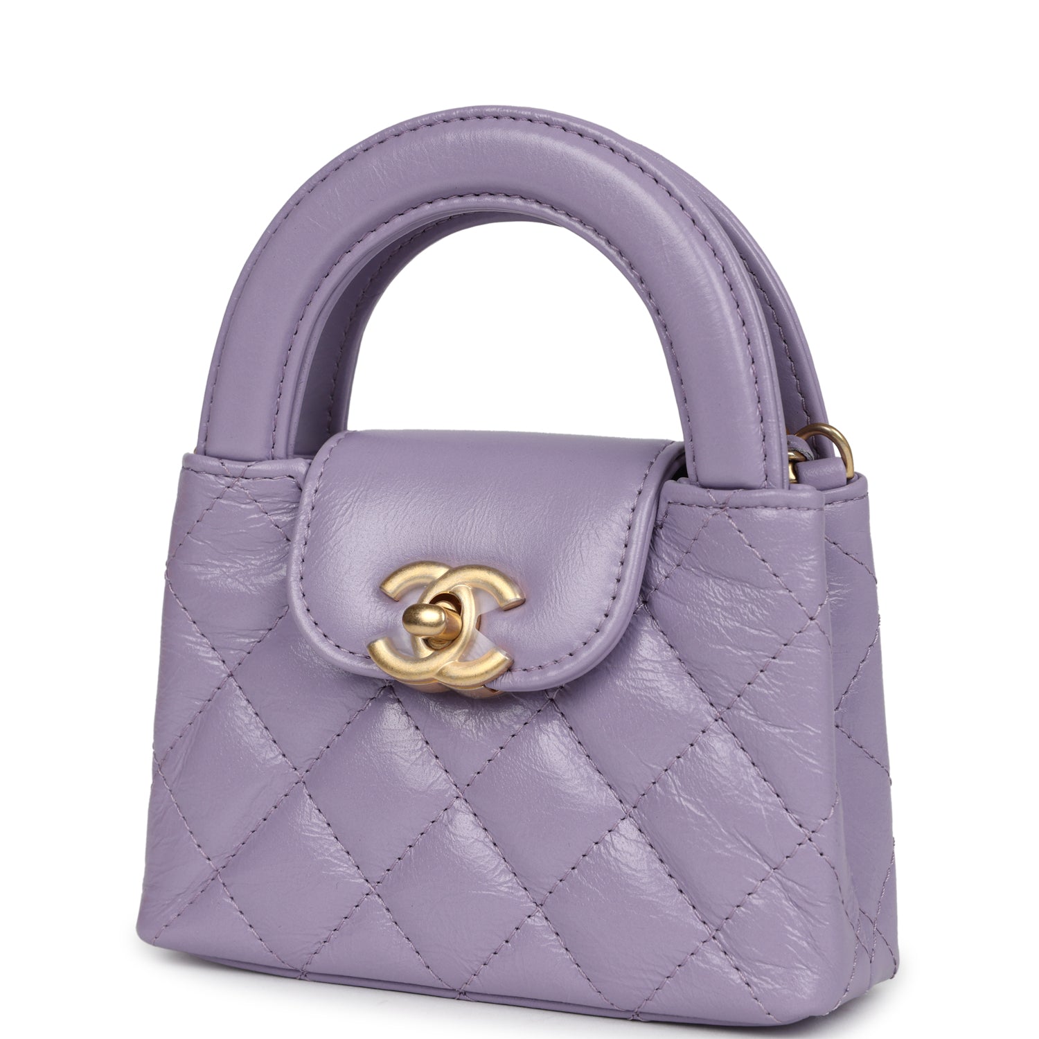 Nano Kelly Shopper Light Purple Shiny Aged Calfskin Brushed Gold Hardware