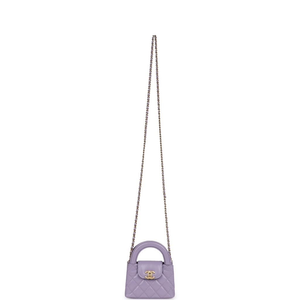 Nano Kelly Shopper Light Purple Shiny Aged Calfskin Brushed Gold Hardware