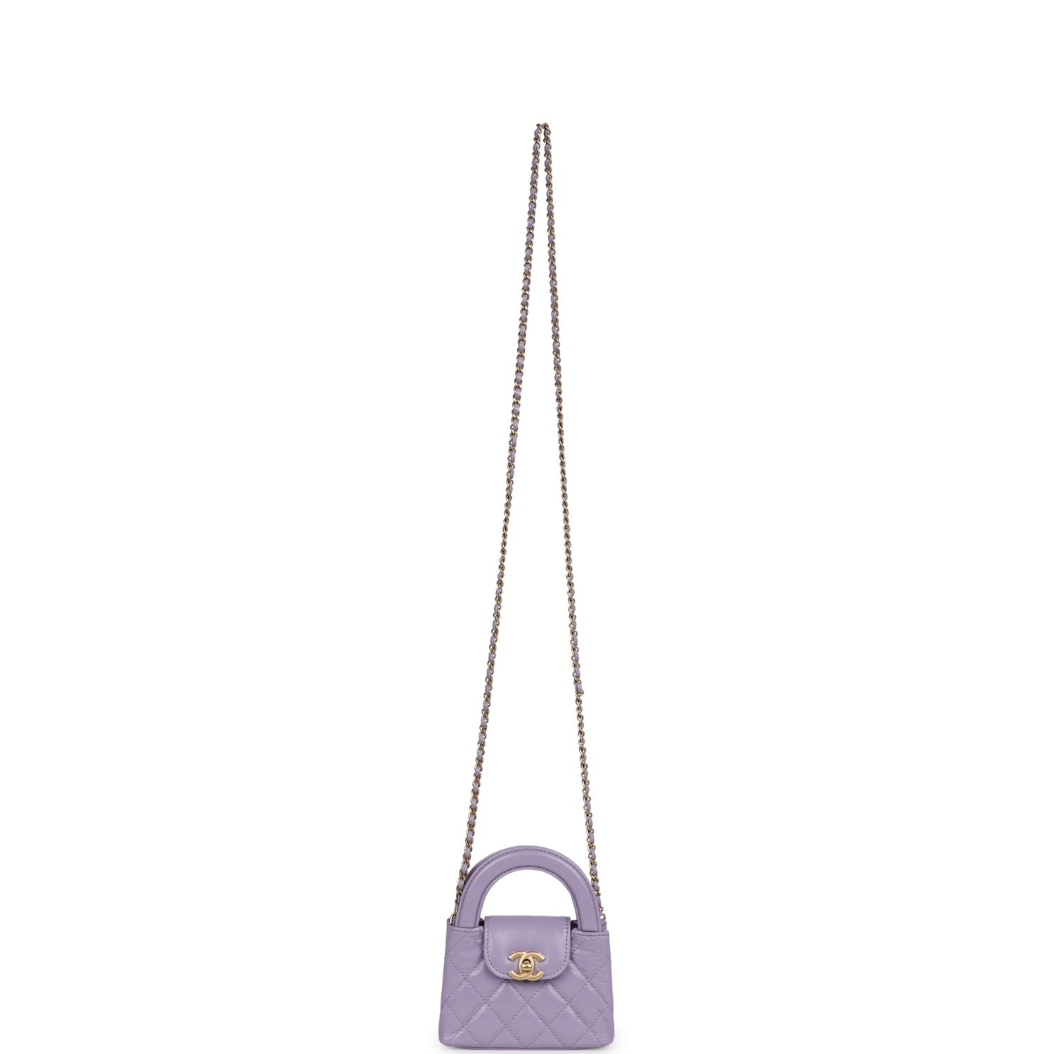 Nano Kelly Shopper Light Purple Shiny Aged Calfskin Brushed Gold Hardware