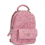 Mini Phone Holder Backpack with Chain Pink Multicolor Tweed Light Gold Hardware