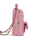 Mini Phone Holder Backpack with Chain Pink Multicolor Tweed Light Gold Hardware