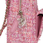 Mini Phone Holder Backpack with Chain Pink Multicolor Tweed Light Gold Hardware