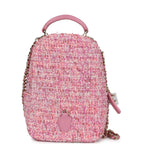 Mini Phone Holder Backpack with Chain Pink Multicolor Tweed Light Gold Hardware