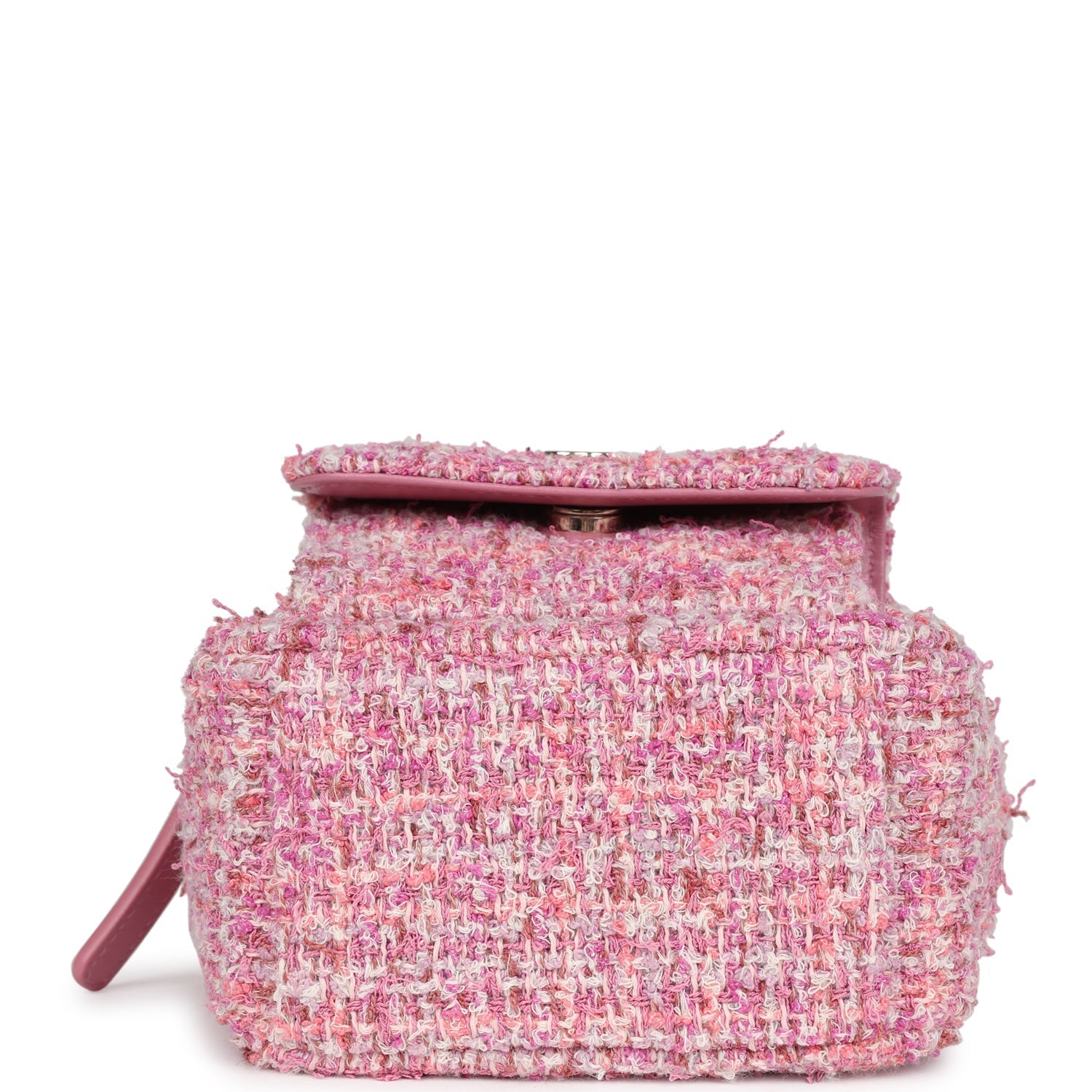 Mini Phone Holder Backpack with Chain Pink Multicolor Tweed Light Gold Hardware
